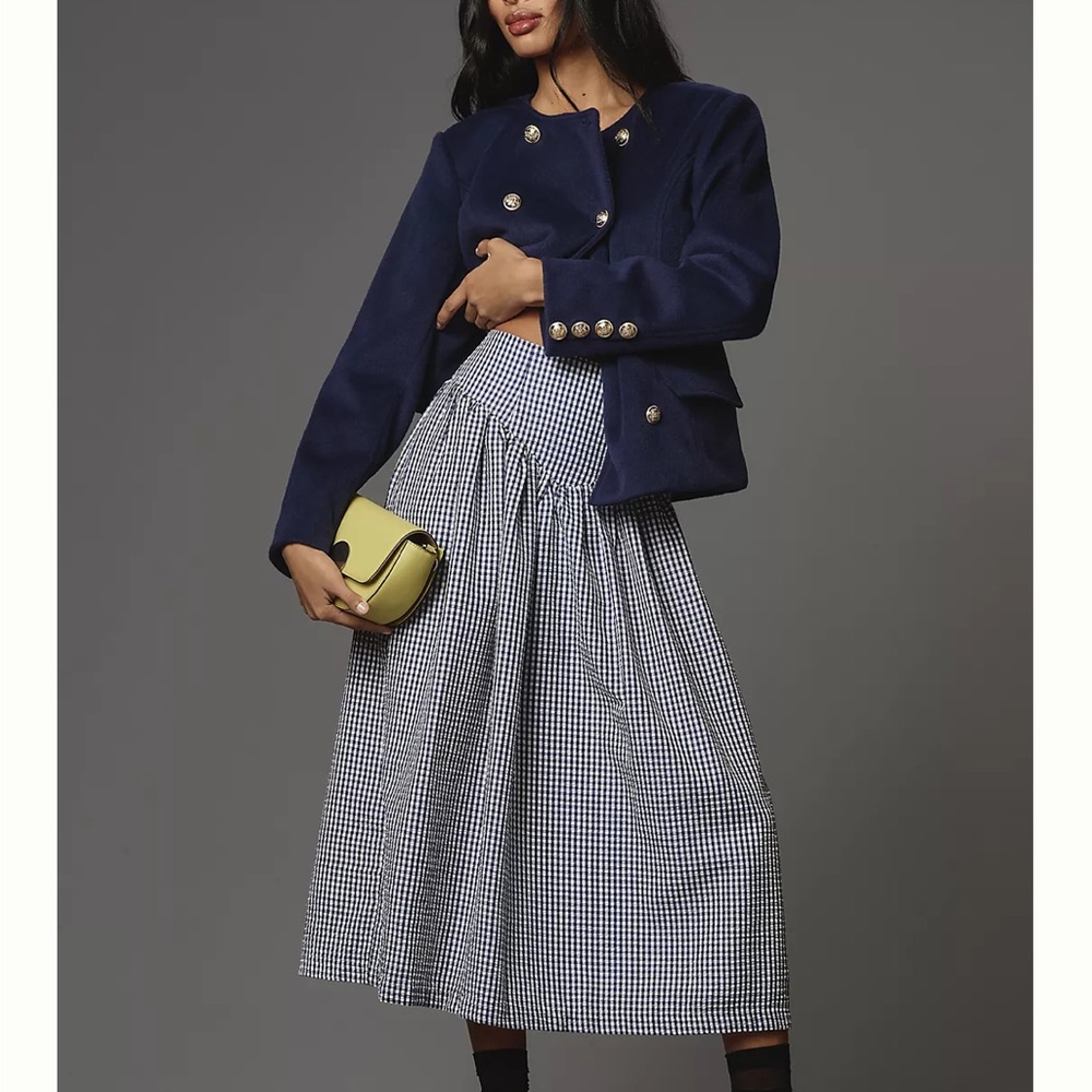 Anthropologie 1x hutch gingham navy blue skirt